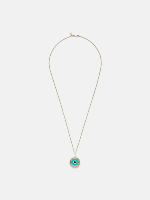 Large Evil Eye 14kt gold chain necklace with diamonds and turquoise