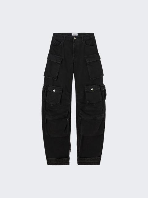 Washed Denim Cargo Pants Black