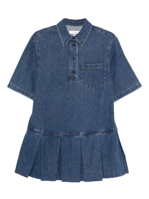 pleated denim shirtdress