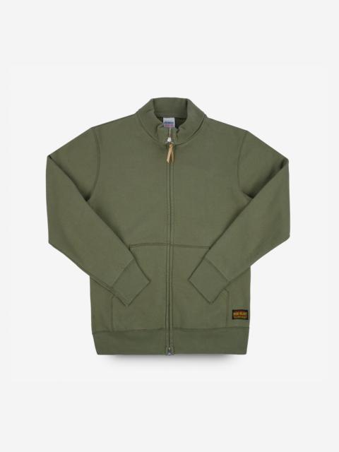 14OZ ULTRA HEAVYWEIGHT LOOPWHEEL COTTON ZIP UP SWEATER - OLIVE GREEN