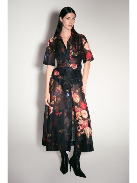 Floral Print Organdie Woven Shirt Dress