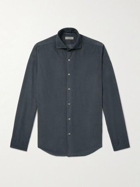 Slim-Fit Garment-Dyed Cotton-Corduroy Shirt Navy