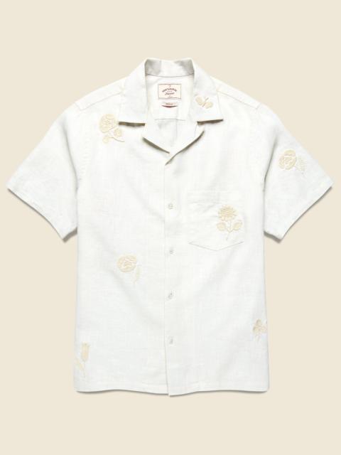 Embroidered Ramie Camp Shirt - Ecru
