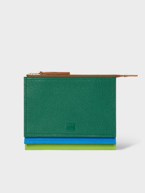Green Leather Medium Concertina Zip Pouch