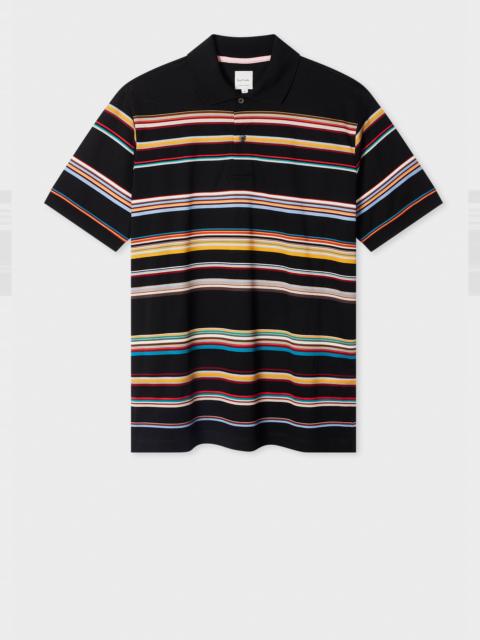 Black 'Signature Stripe' Cotton-Piqué Polo Shirt