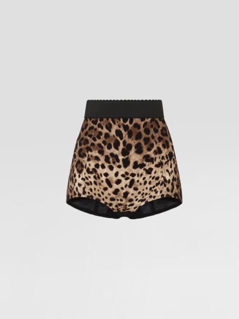 High-waisted charmeuse panties with leopard print