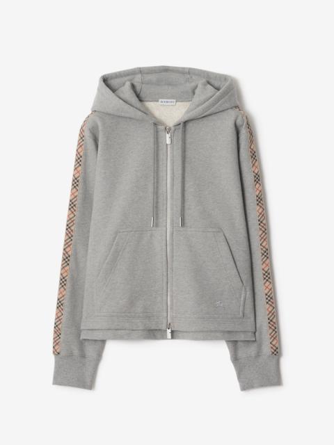 Check Trim Cotton Zip Hoodie