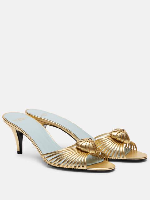 Royal 75 metallic leather mules