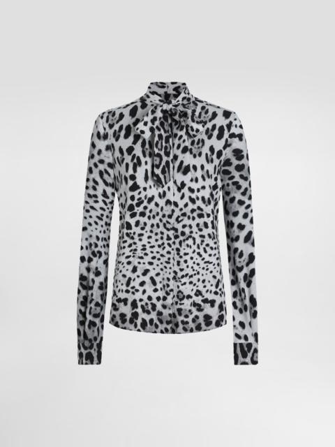 Leopard-print charmeuse shirt with pussy-bow