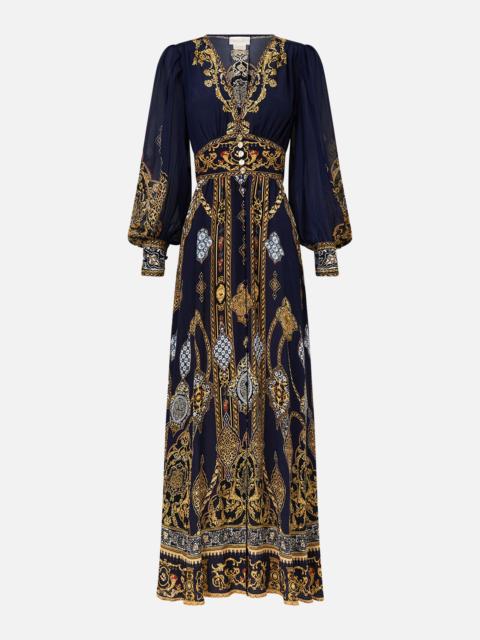 SHAPED WAISTBAND DRESS WITH GATHERED SLEEVES