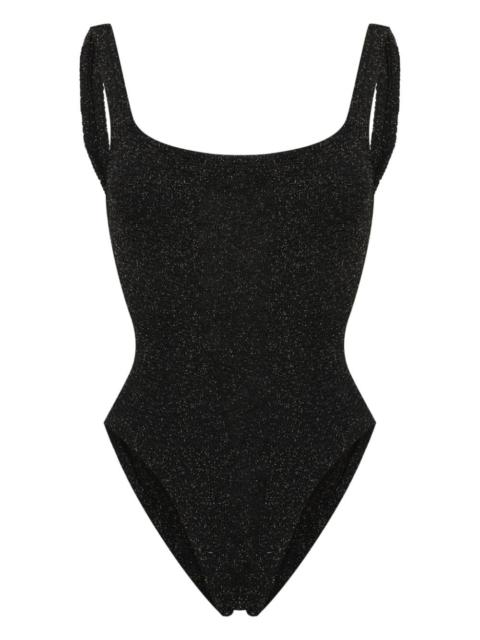 square-neck shirred swimsuit