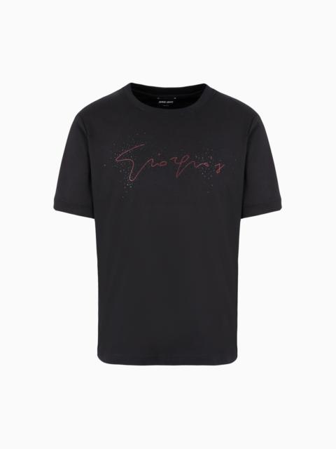 GIORGIO'S CREW-NECK COTTON-JERSEY T-SHIRT WITH CRYSTAL EMBROIDERY