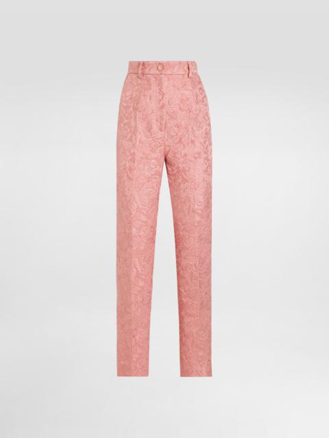 Tailored quilted floral jacquard pants