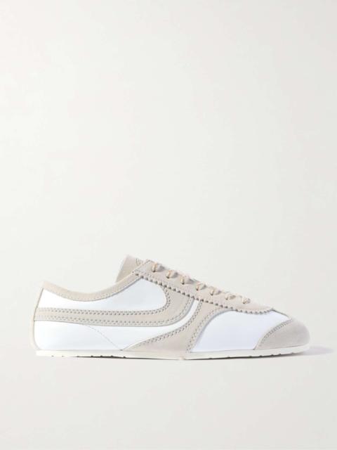 Suede-trimmed leather sneakers White
