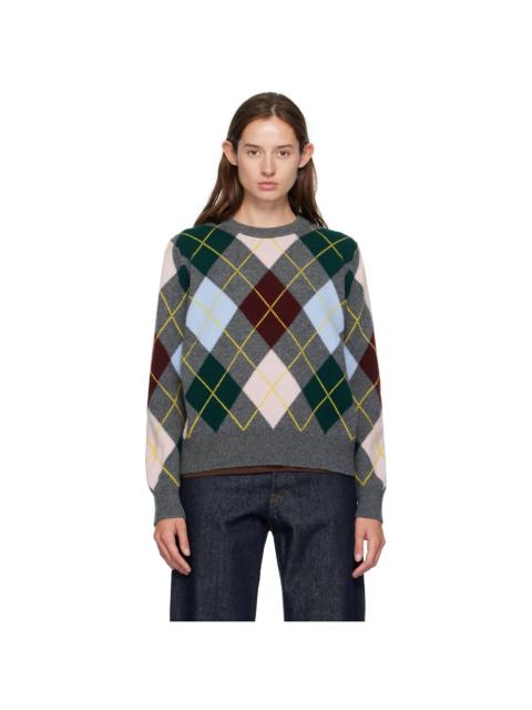 Gray Ava Argyle Crewneck Sweater