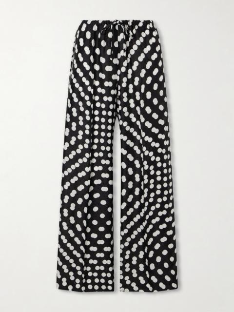 Puvis Polka-dot Satin Straight-leg Pants