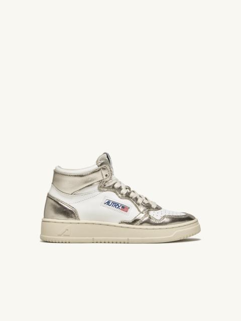 MEDALIST MID BICOLOR SNEAKERS IN WHITE AND PLATINUM LEATHER