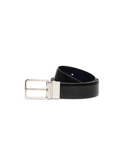 Reversible and adjustable black and blue leather belt