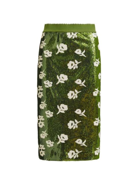 sequin-embellished floral-detail midi skirt