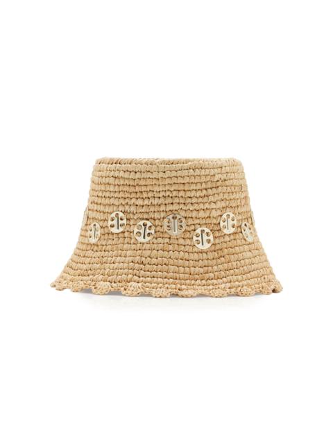 Chainmail-Embellished Raffia Bucket Hat neutral