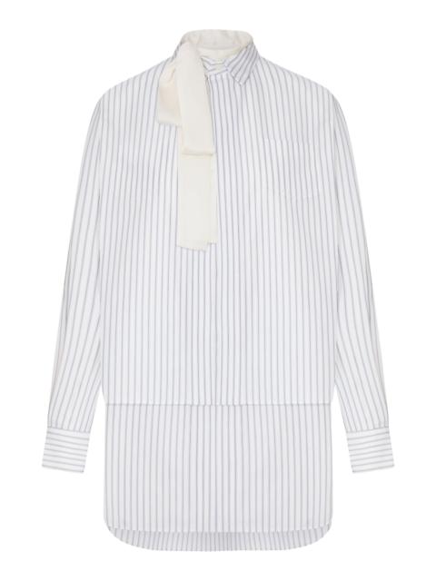 STRIPED SHIRT DRESS WITH INTEGRATED SCARF