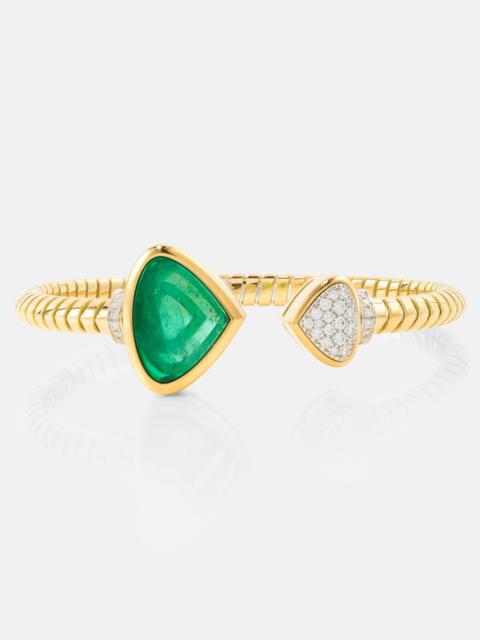 Trisolina 18kt gold cuff bracelet with diamonds and emerald