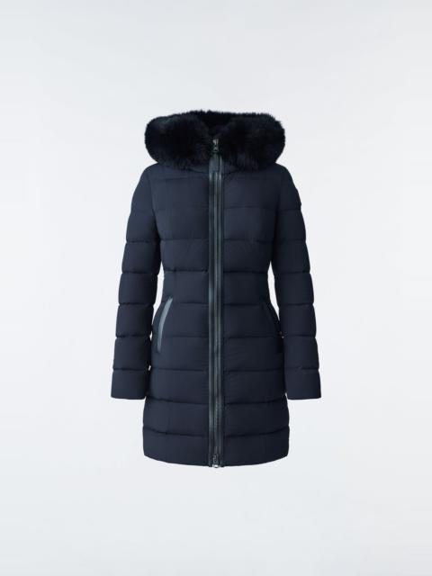 CALLA Agile-360 stretch light down coat with blue fox fur collar