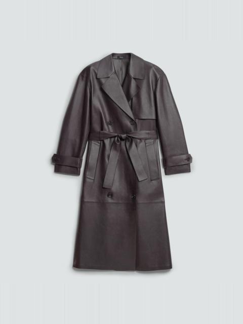Oversized Double-Breasted Trench Coat in Sleek Leather