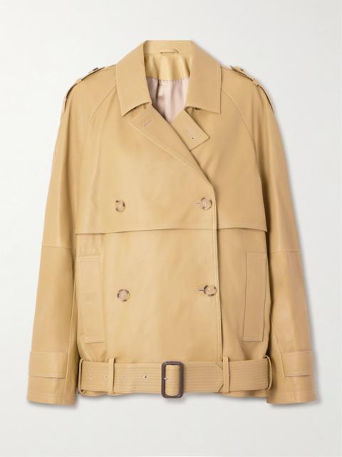 Double-breasted Belted Layered Leather Jacket