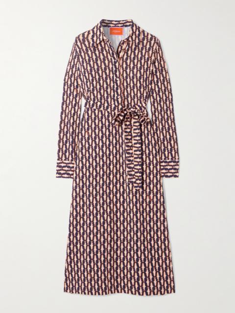 Perry Street Belted Printed Jersey Midi Shirt Dress