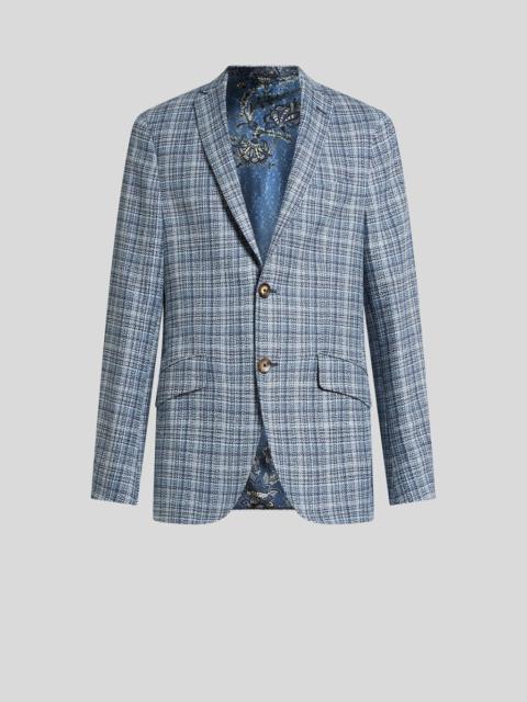 CHECK WOOL AND COTTON JERSEY BLAZER