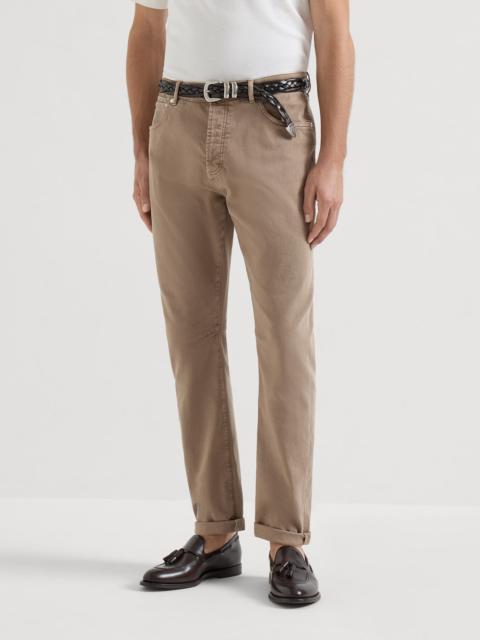 Garment-dyed five-pocket trousers in comfort denim