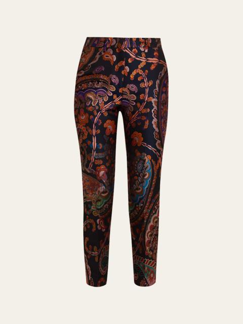 Paisley Silk Brocade Slim-Fit Pants