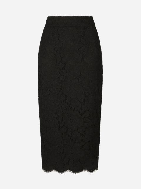 Branded stretch lace midi skirt