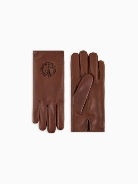 Nappa leather gloves with embroidered logo