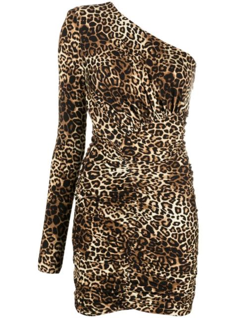 one-shoulder leopard-print minidress