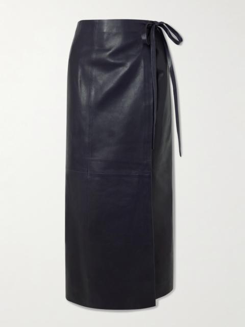 Paneled Leather Maxi Wrap Skirt