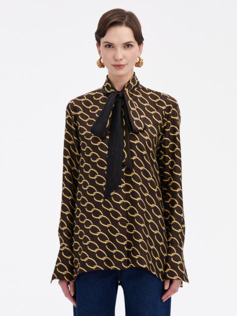 OSCAR CHAIN-LINK SILK TWILL BLOUSE