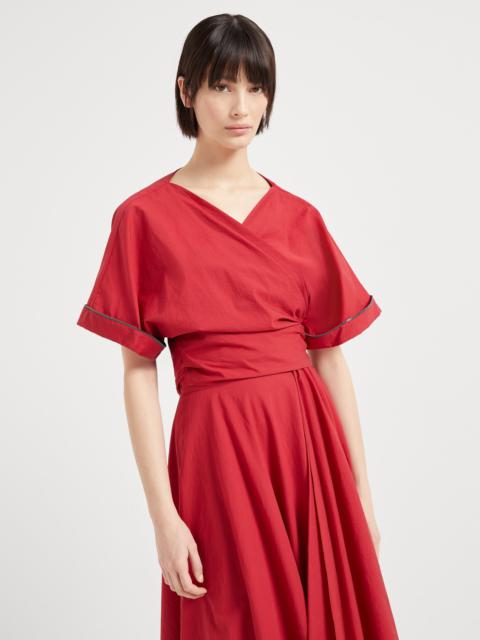 Techno cotton poplin kimono-style top with shiny trims