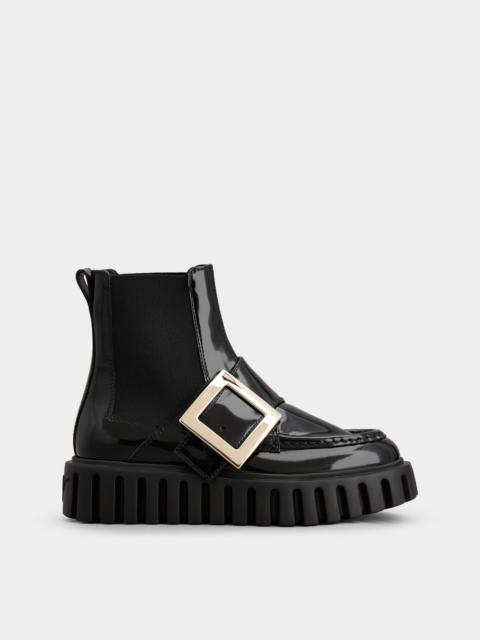 Viv' Go-Thick Metal Buckle Chealsea Ankle Boots in Patent Leather