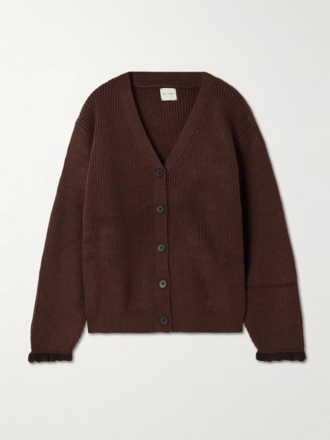 Flounce Recycled Ribbed-knit Cardigan