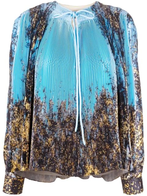 abstract-print plissé blouse