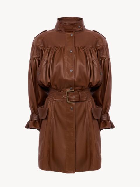 HIGH-NECK PUFF-SLEEVE COAT IN LEATHER