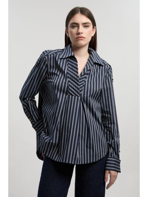 Stripe Boxy Cotton Placket Detail Woven Shirt