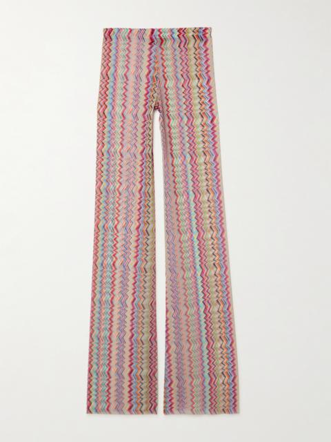 Striped Stretch-mesh Wide-leg Pants
