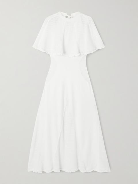 Cape-effect Open-knit And Jersey Midi Dress