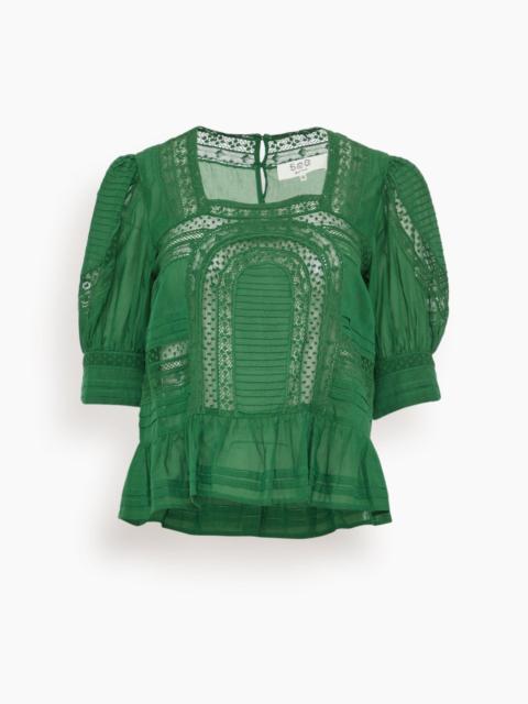Franca Lace Short Sleeve Top in Green