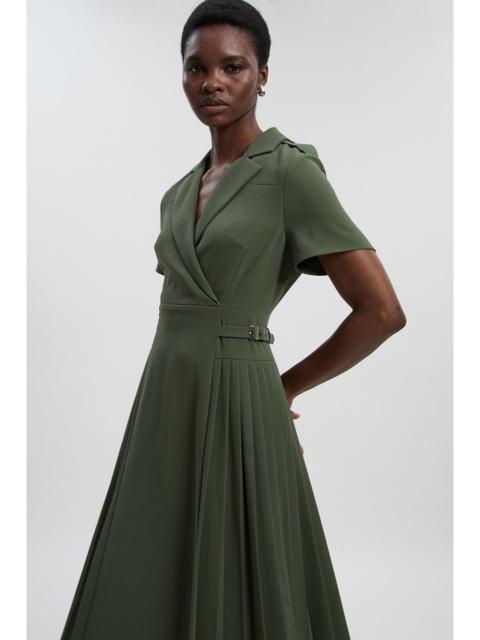 Petite Tailored Crepe Pleated Midi Shirt Dress