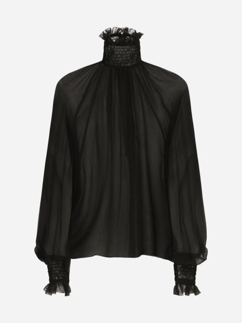Chiffon blouse with smock-stitch detailing