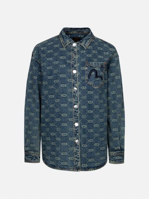 Allover Logo Jacquard and Seagull Embroidery Boyfriend Fit Denim Shirt Jacket